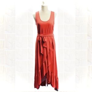 SWAY | M | Peruvian Organic Pima Cotton Coral Scoop Tank Ruffle High Low Dress